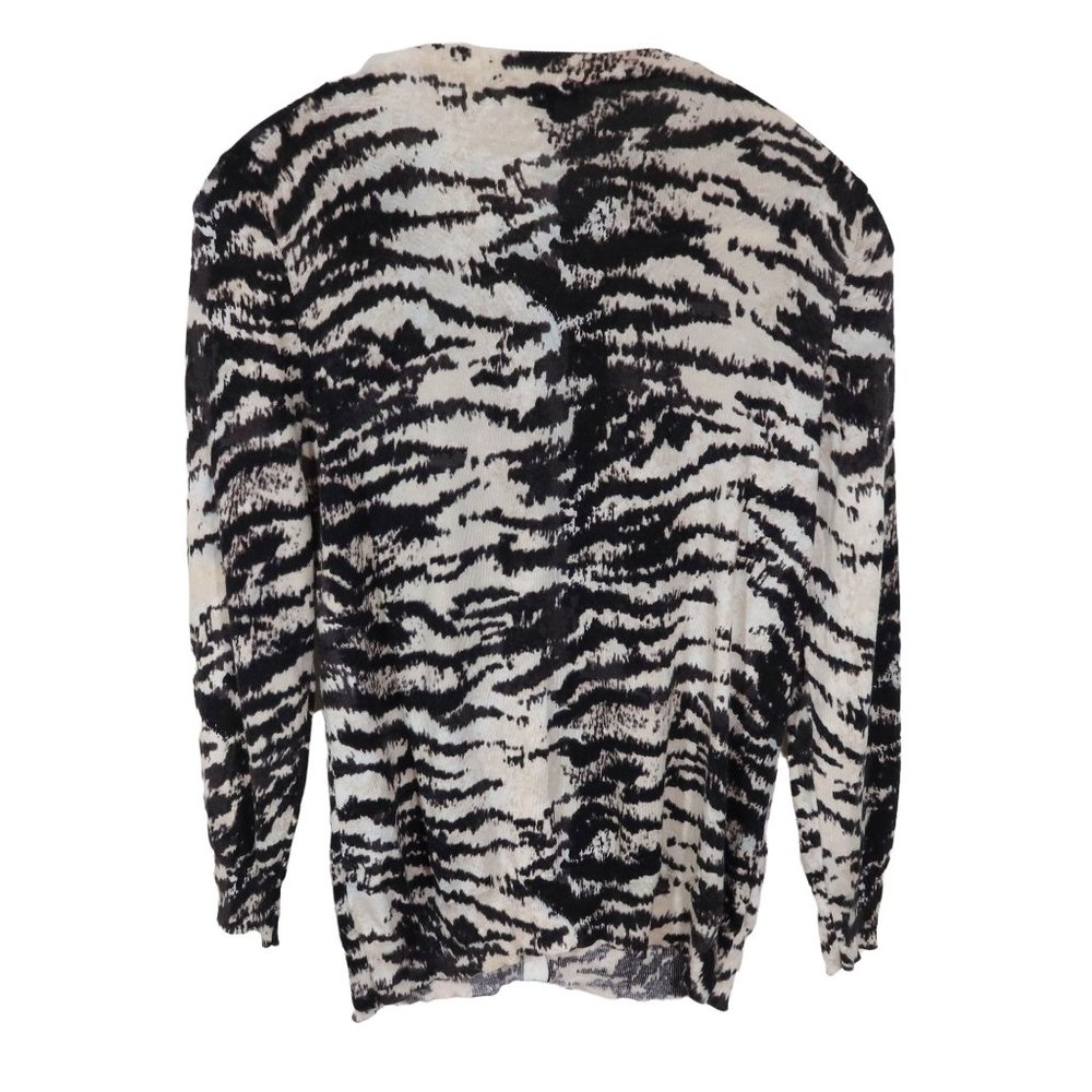 TALBOTS Size L Brown Beige Cotton Blend Animal Print Cardigan Sweater - Picture 2 of 5